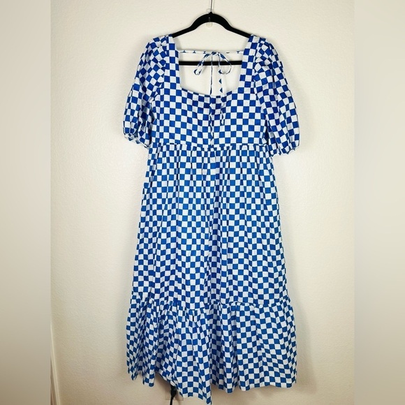 En Saison Check Print Tiered Cotton Midi Dress size M - Picture 2 of 9